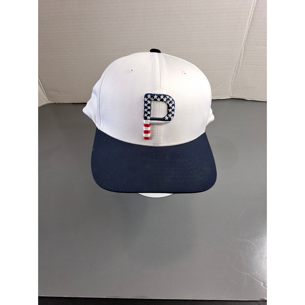 Puma Golf Stars & Stripes P Snapback Hat White Navy Red 110 Flexfit Cap Mens
